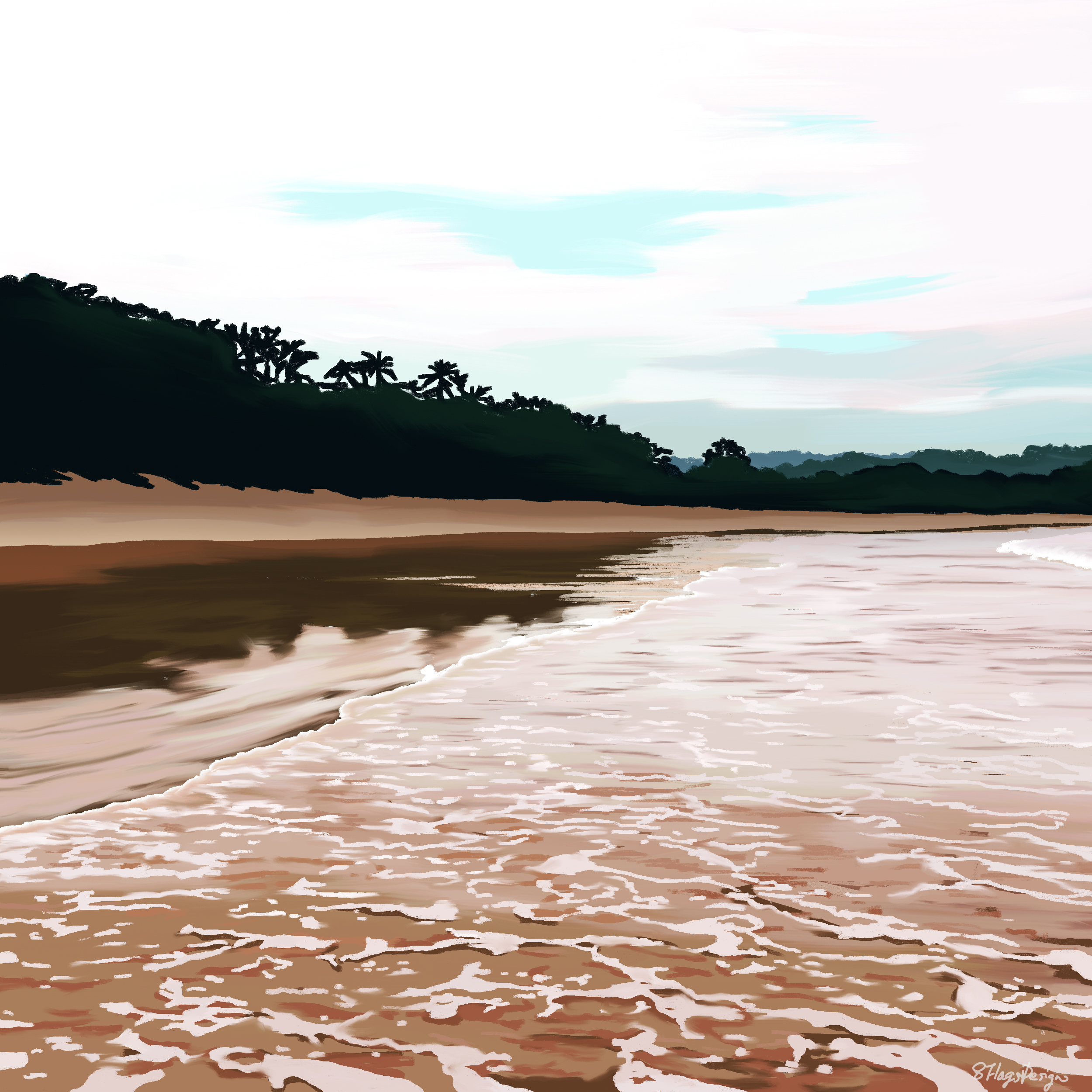 無料イラスト遠浅のビーチ4